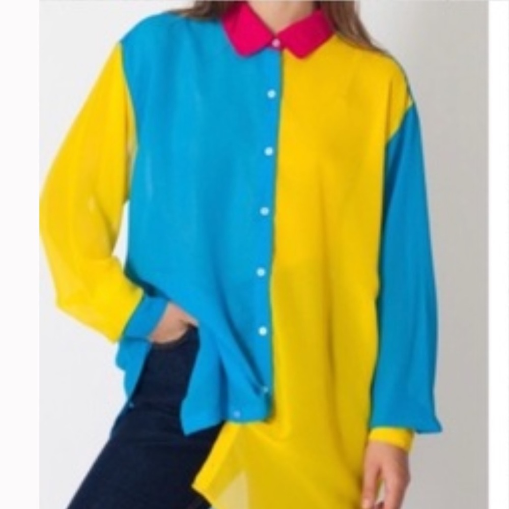 AMERICAN APPAREL Color Block Chiffon Shirt